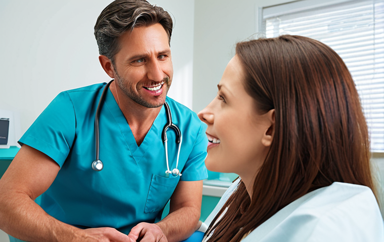 **
A serene dental clinic setting showcasing different anesthesia options. Include a dentist explaining options (local anesthesia, conscious sedation, general anesthesia) to a relaxed patient. Focus on conveying a sense of calm and understanding. Keywords: dental implant, anesthesia options, patient comfort, dentist consultation, serene atmosphere.
**