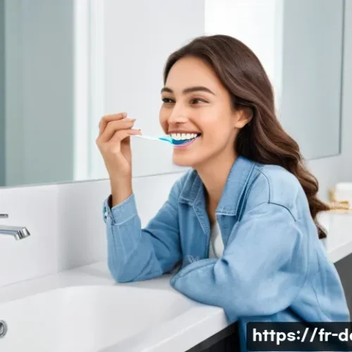 치아 미백 효과와 지속 시간 - A modern French bathroom scene featuring a young adult woman practicing meticulous oral hygiene afte...