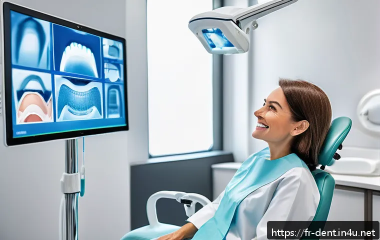 치아 성형과 라미네이트의 차이 - A modern dental clinic scene showcasing a professional dentist explaining the difference between aes...